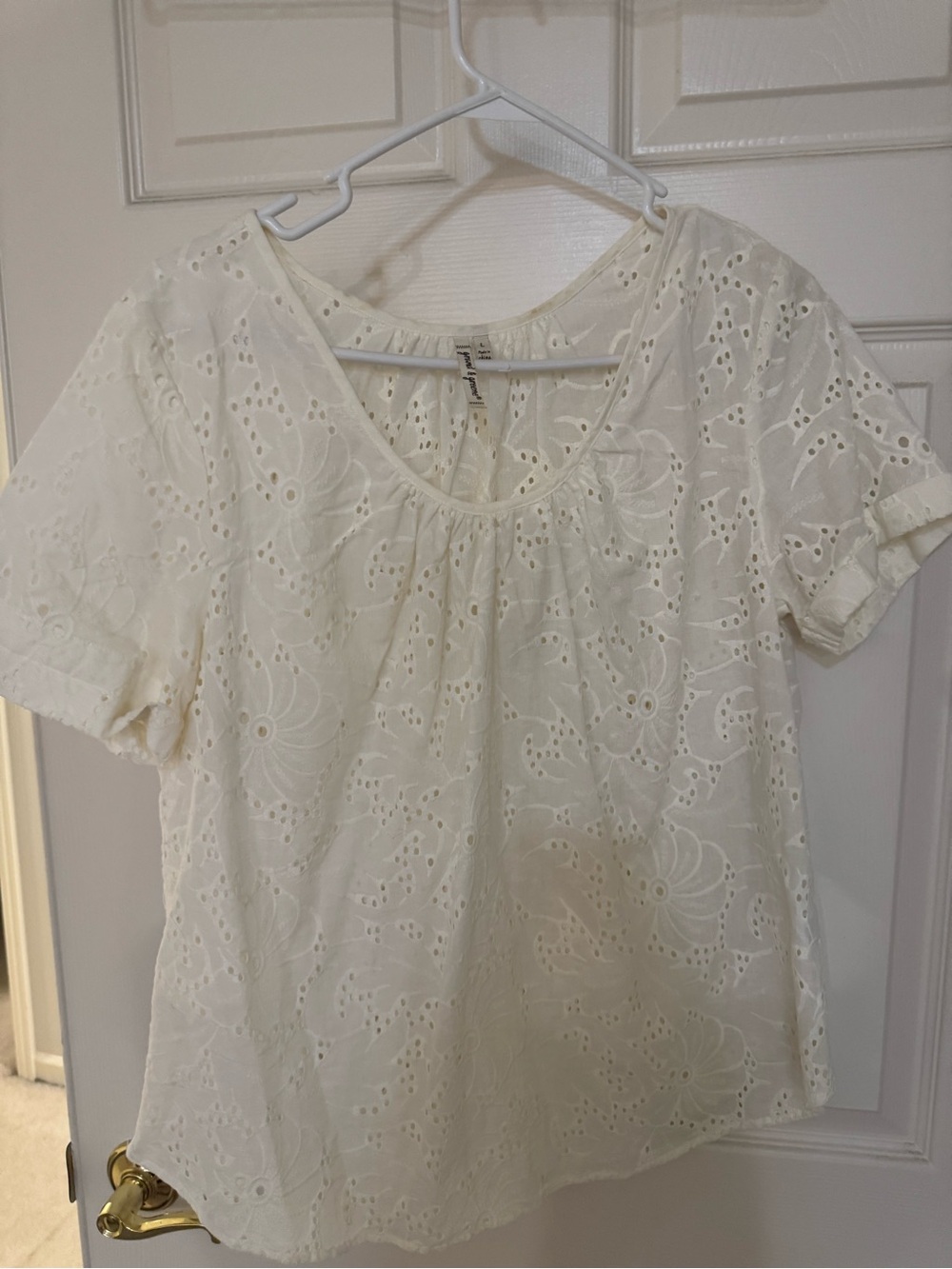 grand & greene Cream Eyelet Scoop Neck Blouse
